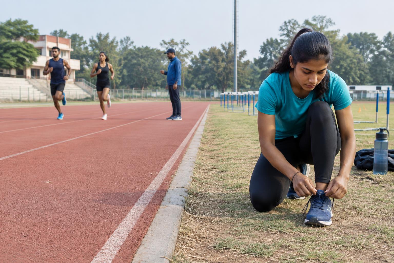 Illustrative athlete training at a community running track